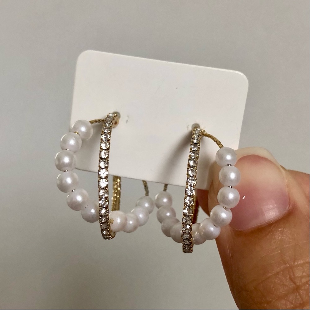 Crisscross Faux Pearl Hoop Earrings